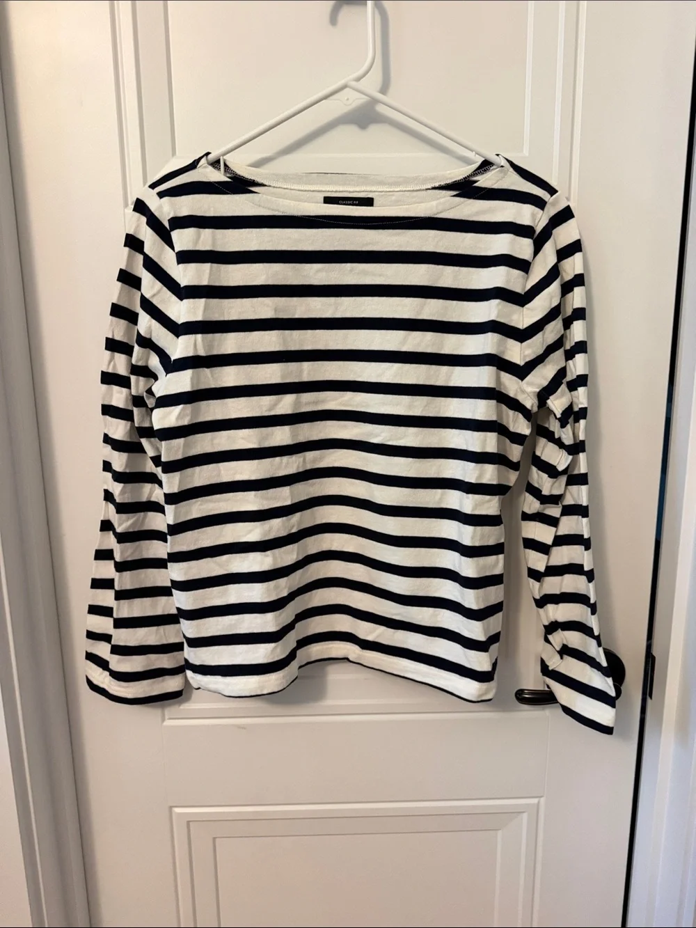 J. Crew Navy and White Striped Heavyweight Cotton Boatneck Top